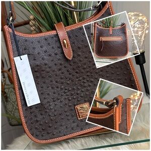 DOONEY & BOURKE Messenger Crossbody in Brown Ostrich Embossed Leather, Like New